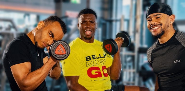 Wes Nelson and Munya Chawawa work out with Michael Dapaah for Belly Must Go